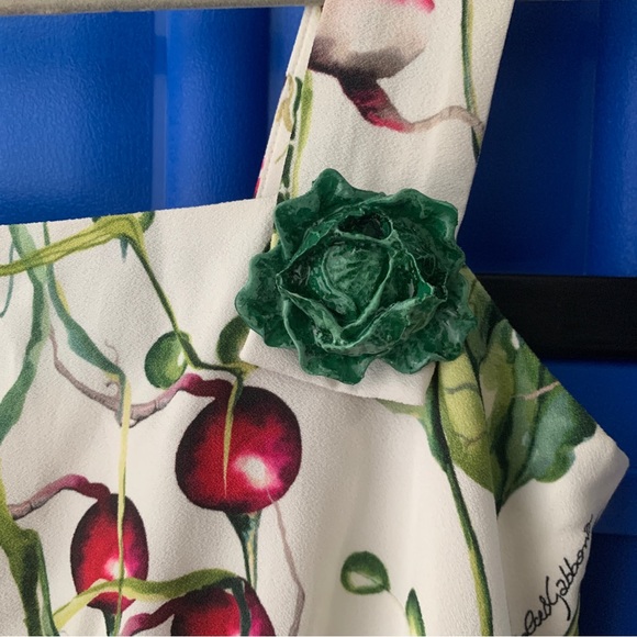 Dolce & Gabbana Square Neck Vegetable Print Midi Cady Dress 2018 XS / IT 36 - Picture 11 of 16